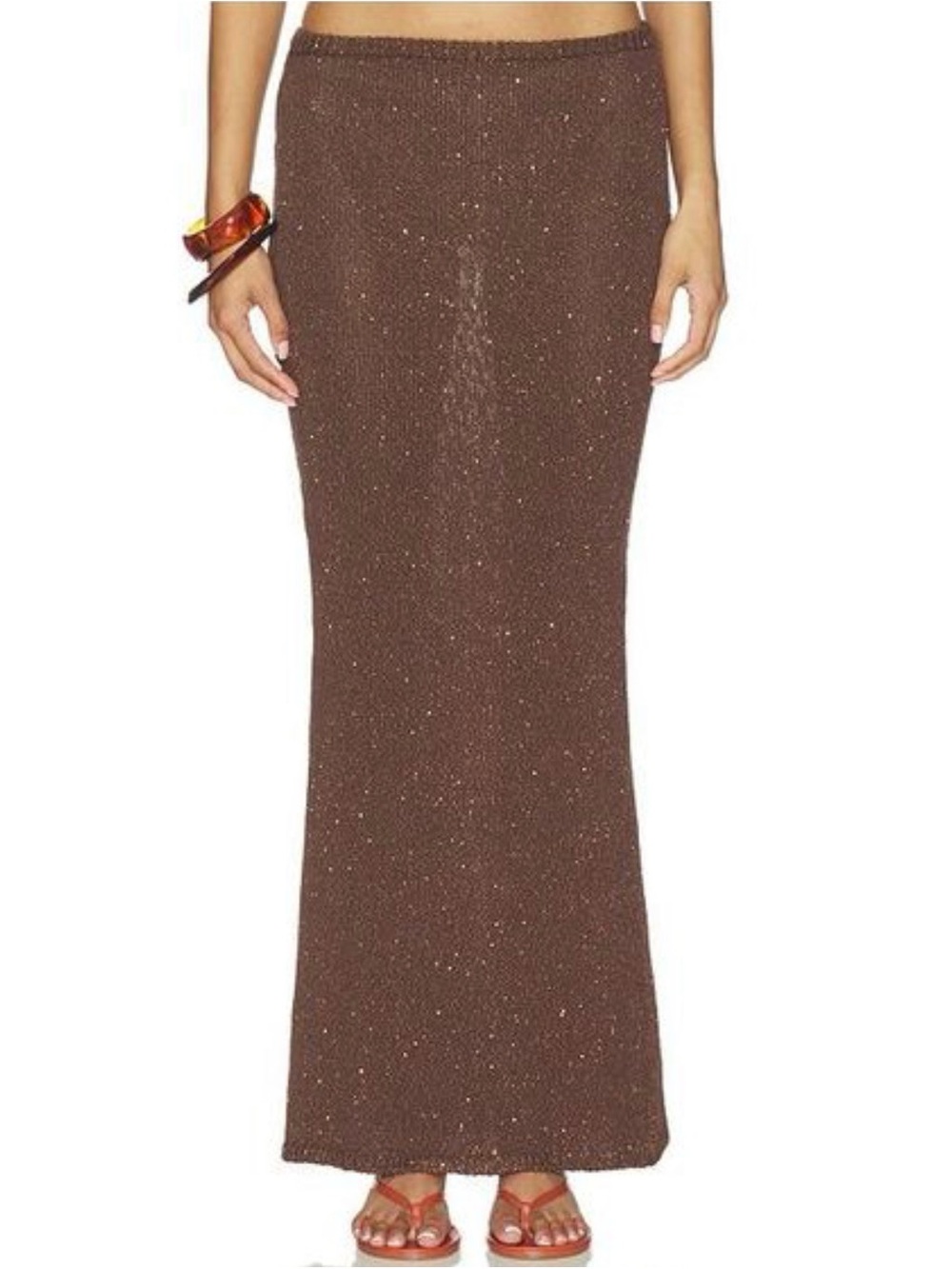 Asta Resort Carolina Skirt In Brown Sequin New Medium